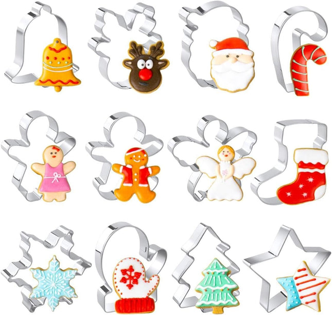 12-Piece Christmas Cookie Cutter Set – Stainless Steel Metal Shapes for Festive Treats
