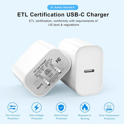 2-Pack 10FT MFi USB-C to Lightning Fast Charging Cables with 20W Wall Charger for iPhone & iPad
