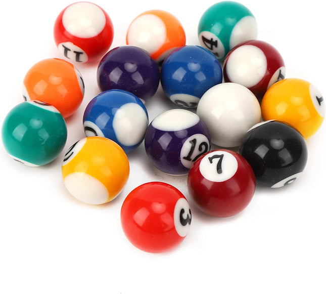 16 Pc Mini Billiard Balls 0.98", Resin Pool Balls for Kids Tabletop Games Decor