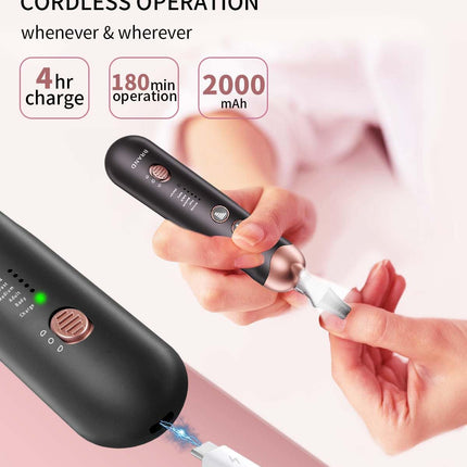Electric Nail File 20000RPM, Cordless Toenail Grinder with LED Light, 9 Bits