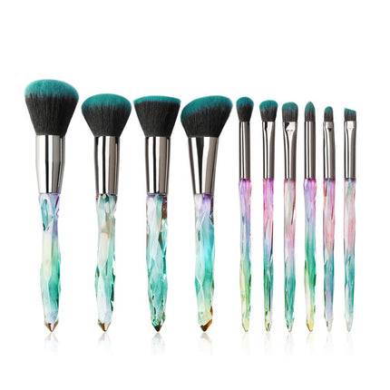 10PCS Crystal Handle Makeup Brush Set, Kabuki Foundation, Concealer & Eyeshadow Brushes