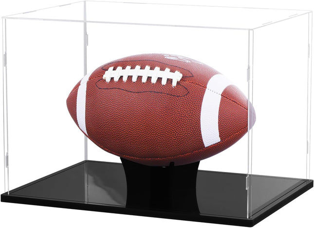 Football Display Case Full Size – Acrylic Clear Box with Stand, UV Protected for Collectibles