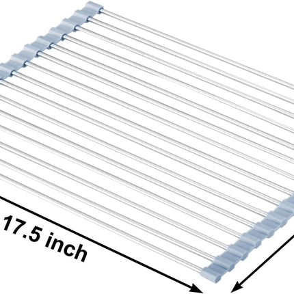 Over Sink Dish Drying Rack Roll Up Stainless Steel Foldable 17.5x11.8 Kitchen