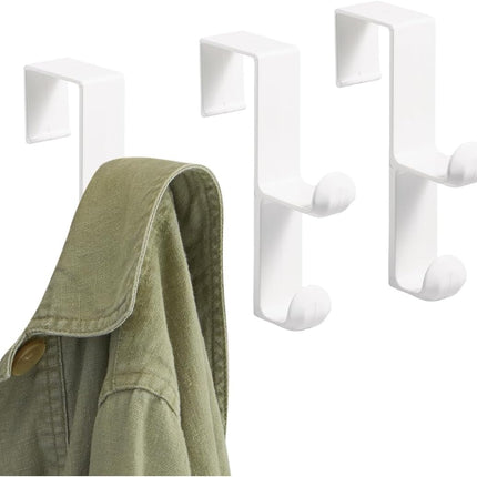 3-Pack Over-the-Door Dual Hooks – Plastic Hangers for Coats & Towels, White