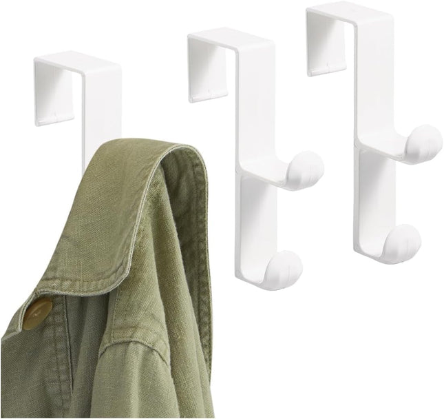 3-Pack Over-the-Door Dual Hooks – Plastic Hangers for Coats & Towels, White