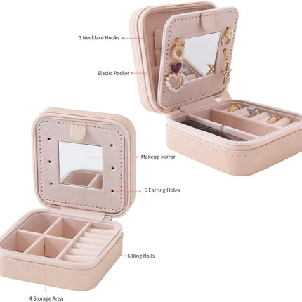 Travel Jewelry Case with Mirror – Small Jewelry Organizer Box for Women & Girls