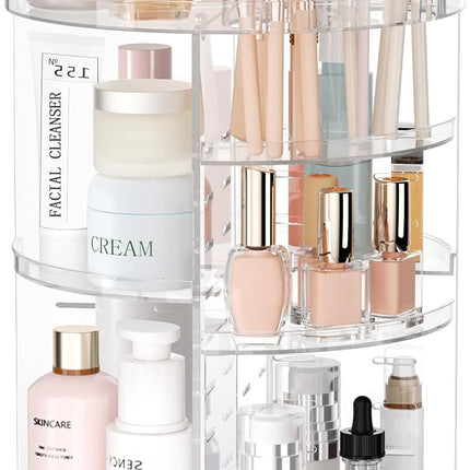 8-Layer Rotating Skincare & Makeup Organizer – Perfume Tray & Brush Holder