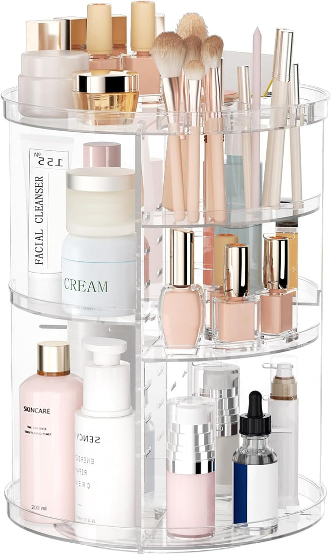 8-Layer Rotating Skincare & Makeup Organizer – Perfume Tray & Brush Holder