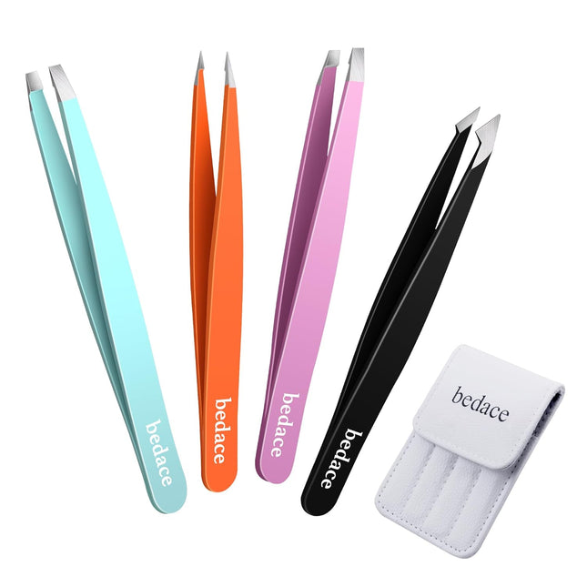 4-Pack Tweezers for Women – Eyebrows, Ingrown Hair, Leather Travel Case