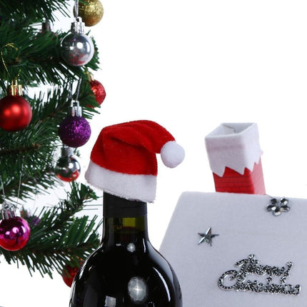 10pcs Mini Santa Hat Wine Bottle Covers – Cute Holiday Table & Christmas Home Decor