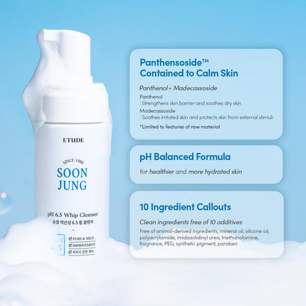 SoonJung pH 6.5 Whip Cleanser 5.07 Fl Oz Mild Foaming Face Wash Sensitive Skin