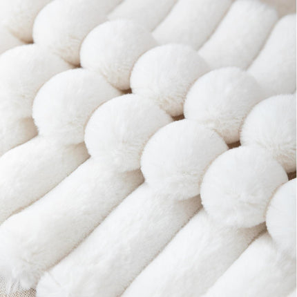 2-Pack Cream White Striped Faux Fur Pillow Covers 18x18, Plush Velvet Back