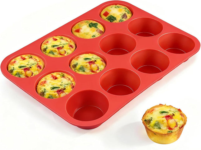 12-Cup Nonstick Silicone Baking Pan – Regular Size Muffin & Cupcake Mold