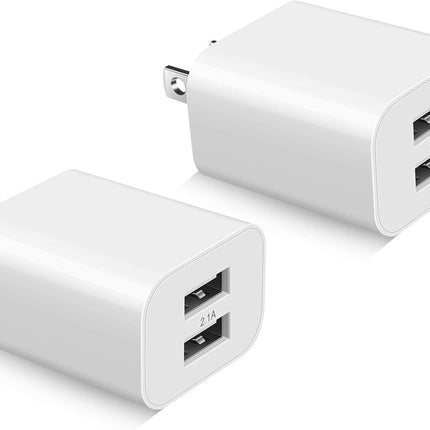 2 Pack Dual USB Wall Charger Block Power Adapter for iPhone iPad Samsung LG