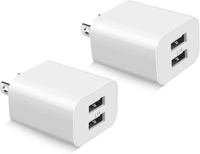 2 Pack Dual USB Wall Charger Block Power Adapter for iPhone iPad Samsung LG