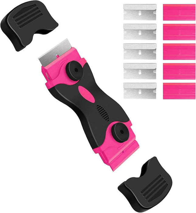 Razor Blade Scraper – Double Edged Tool with 10 Blades for Glass, Decals, Adhesive