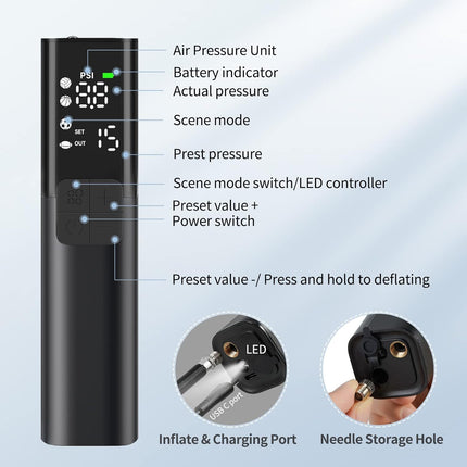 MY01 Electric Ball Pump with LCD Gauge Auto Inflator Max 15 PSI Portable
