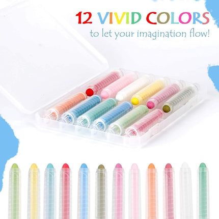 12PCS Dustless Sidewalk Chalk with Holder – Non-Toxic, Washable Kids Art
