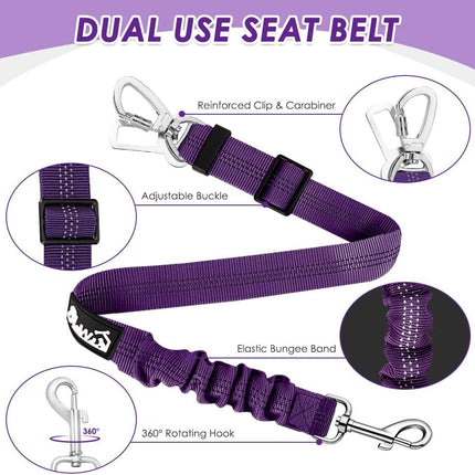 Dog Seat Belt Harness Soft Padded Adjustable Car Safety Vest Purple Medium