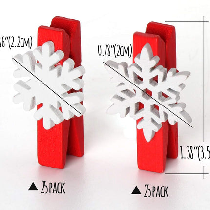 50pcs Christmas Wooden Clothespins – Mini Snowflake Clips for Cards & Crafts