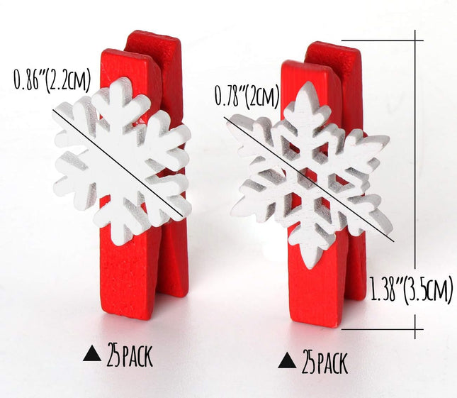 50pcs Christmas Wooden Clothespins – Mini Snowflake Clips for Cards & Crafts