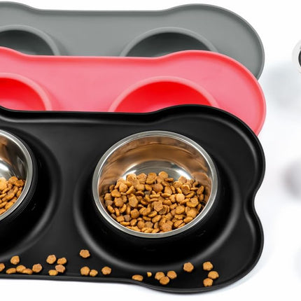 Dog Bowls with Silicone Feeding Mat No Spill Stainless Steel Pet Bowl Set