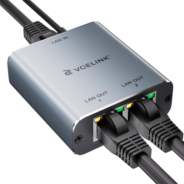 Ethernet Splitter 1 to 2, 1000Mbps, USB Power, Compatible with PS5, Xbox, Laptops