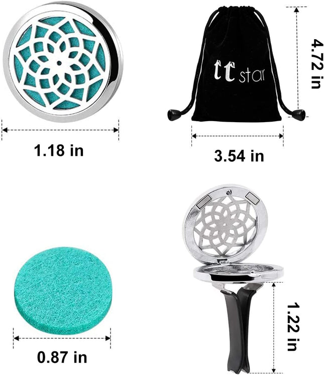 Car Diffuser Vent Clip – 30mm, 3 Lotus Clips, 36 Refill Pads, Metal Aromatherapy