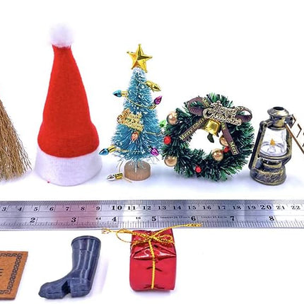 22 PCS Dollhouse Christmas Decorations Mini Tree Wreath Light String DIY