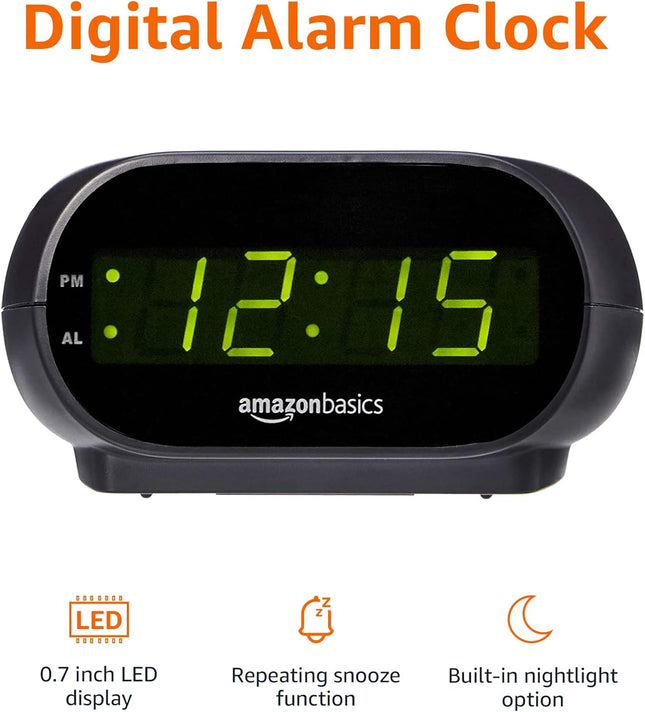 LED Digital Alarm Clock 4.5x3.5x2.4" – Nightlight, Snooze, Battery Backup