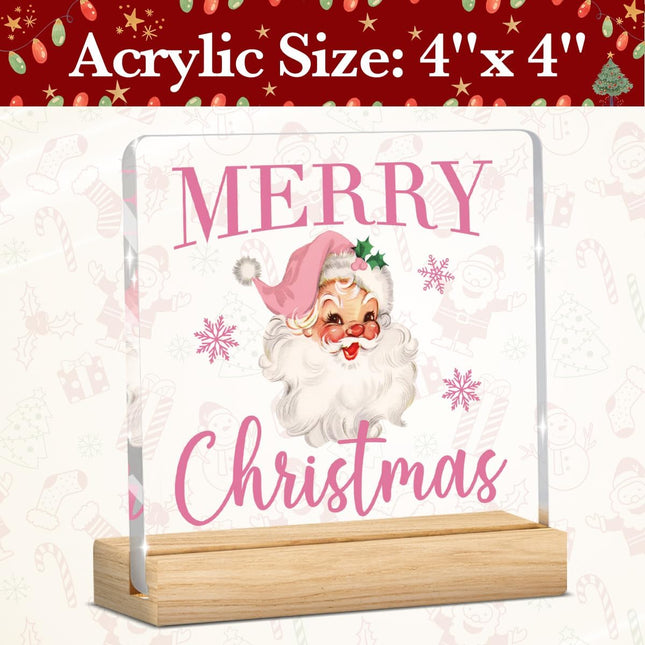 Pink Christmas Decorations, Vintage Santa Claus Acrylic Sign, Gift Idea for Women & Friends
