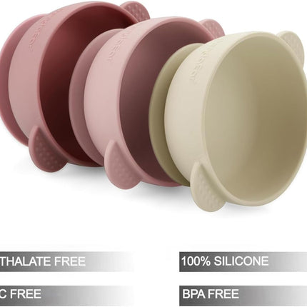3-Pack Baby Bowls with Suction – BPA-Free Silicone, Stay-Put, Pink