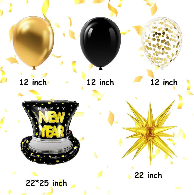 New Years Eve 2026 Balloons – 22in Black & Gold Star Confetti Mylar