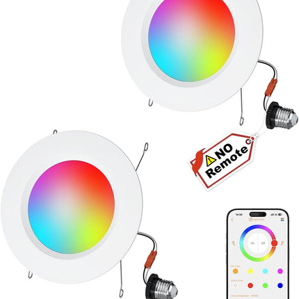 Smart LED Can Lights 5/6" – 13W, 1050LM, RGB Color Changing, 2-Pack