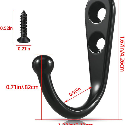 10 Pack Black Wall Hooks – Rustproof Metal, Screws Included, Versatile Use
