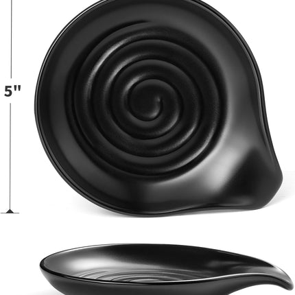 Black Ceramic Spoon Holder – Large Stove Top Spoon Rest for Cooking Utensils