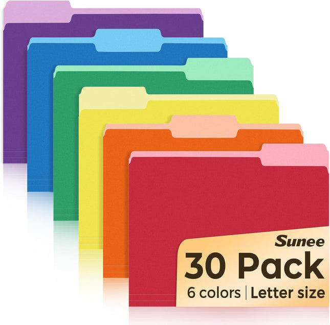 30 Pack Colored File Folders 8.5 x 11 Assorted Colors Home Office School Use