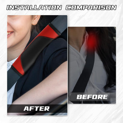 2PCS Red Car Seat Belt Cover Pads Carbon Fiber PU Leather Shoulder Cushion Protectors
