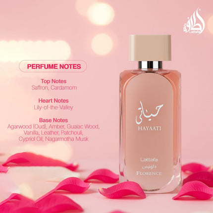 Lattafa Hayaati Florence Women’s Eau de Parfum 3.4 oz Floral Fruity Gourmand Perfume