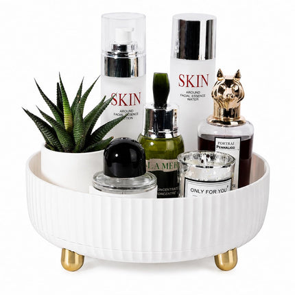 360° Rotating Makeup Perfume Organizer, Ivory White Lazy Susan Skincare Storage Tray