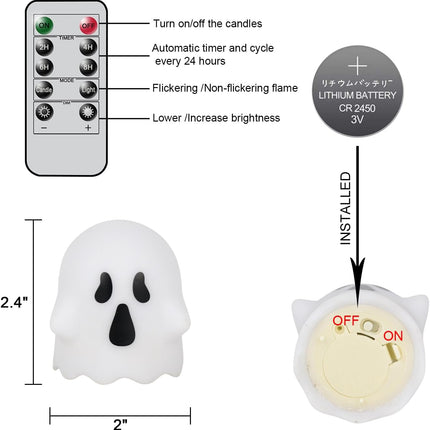 6-Pack Flameless Ghost Candles with Remote, Timer & Dimmable Halloween Decor