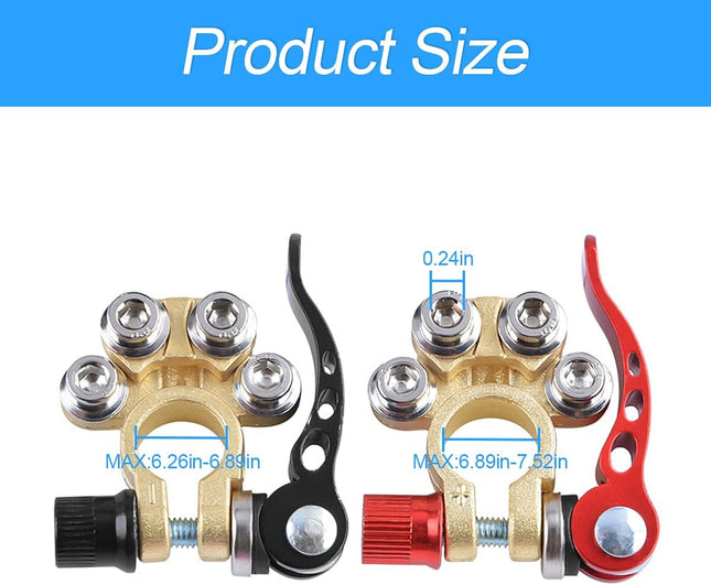2 Pcs Car Battery Terminal Connectors – 4 Way Quick Release for SAE/JIS Type A Posts