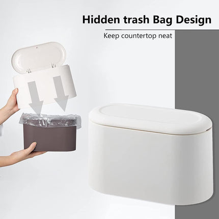 Mini Trash Can with Lid – Small Desk & Countertop Garbage Can, White, 3 Bags