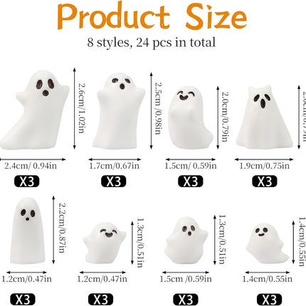 24-Piece Mini Resin Ghost Figurines, 8 Styles, Spooky Halloween Tabletop Decor