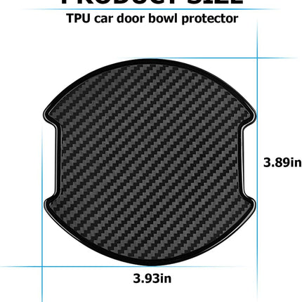 4PCS Large TPU Car Door Handle Cup Protectors 3D Carbon Fiber Scratch Guard Film