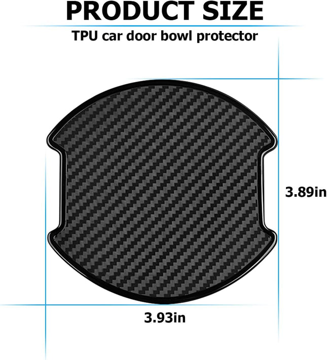 4PCS Large TPU Car Door Handle Cup Protectors 3D Carbon Fiber Scratch Guard Film
