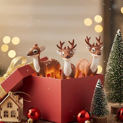 3 PCS Christmas Reindeer Decor Rustic Elk Ornaments Handcrafted Tabletop