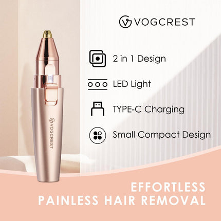 2-in-1 Eyebrow & Facial Trimmer – Rechargeable Hair Remover with LED
