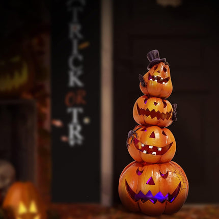 Halloween Stacked Pumpkin Figurine, Orange Tabletop Decor for Home & Entryway