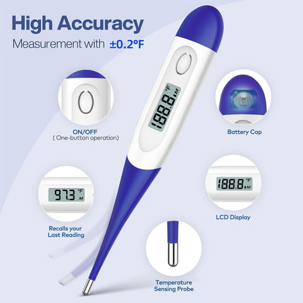 Digital Thermometer for Baby & Family – Rectal, Oral, Fever Alarm, 10 Sec